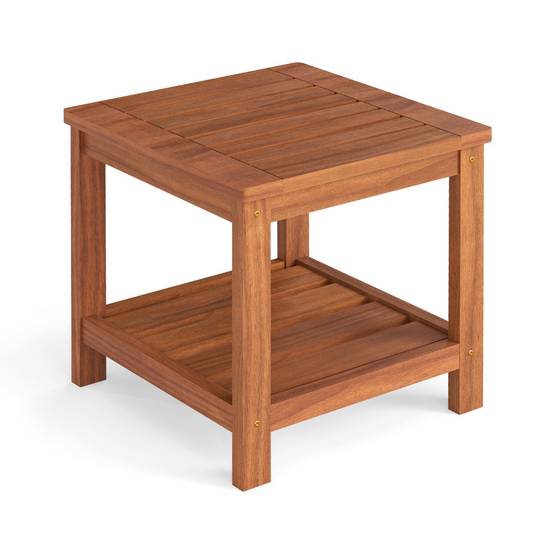 Table d'Appoint Extérieure Bois à 2 Niveaux Table de Jardin Étagère Petite Table de Bistrot 45x45x44 cm MAISON CHIC - Image 1
