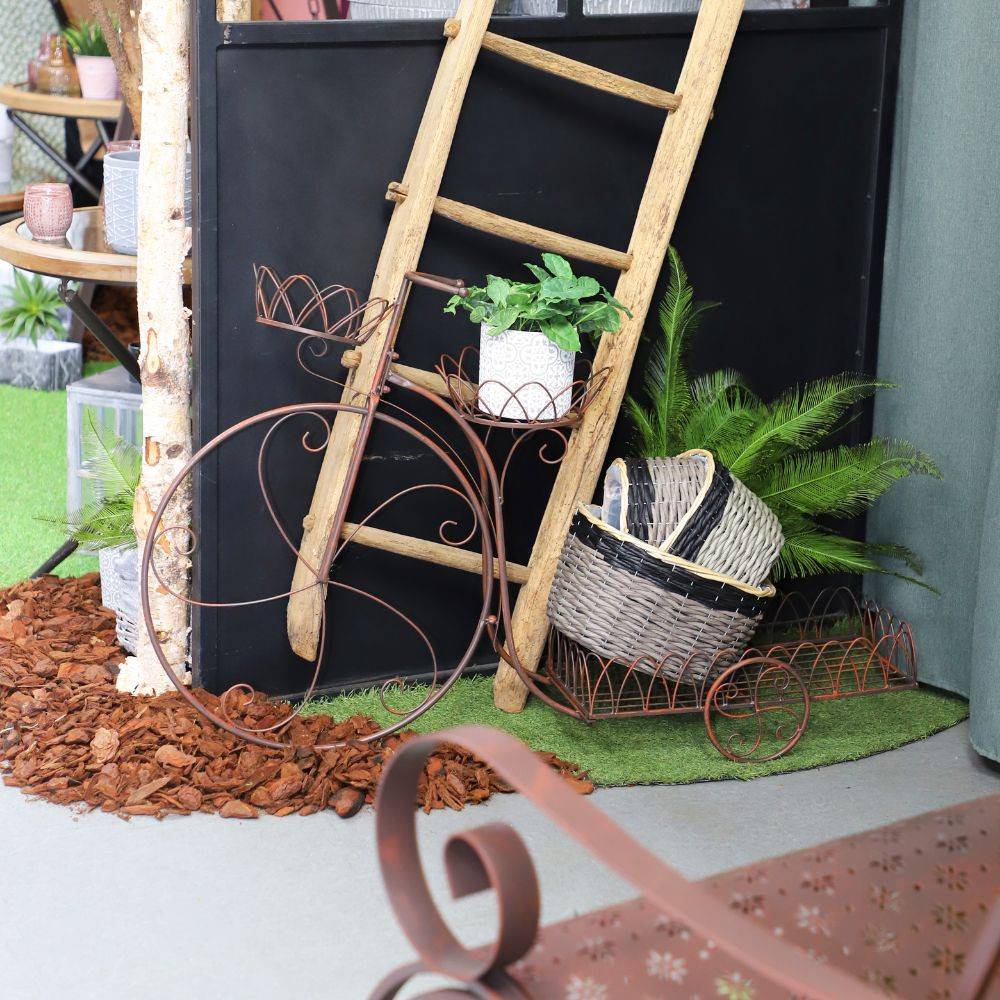Vélo porte plantes jardinière jardin extérieur métal marron 114cm Chemin de campagne - Image 3
