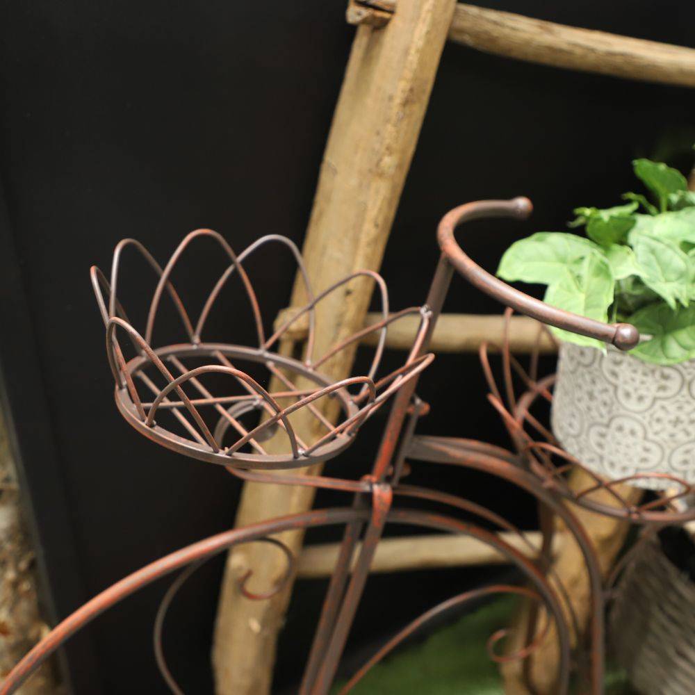 Vélo porte plantes jardinière jardin extérieur métal marron 114cm Chemin de campagne - Image 2