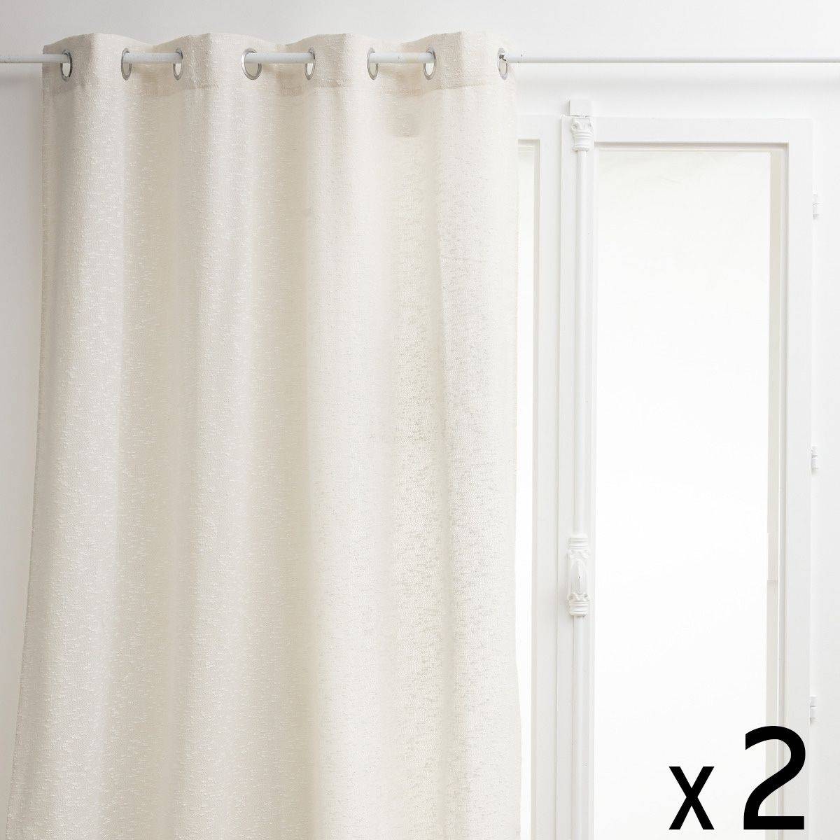 Atmosphera - Lot de 2 Rideaux à œillets texturé Aska Beige Lin 140 x 260 cm - Image 1