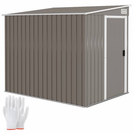 Abri de jardin adossé acier rangement extérieur porte coulissante 206x154x181cm gris - ComfortXL Outdoor Living - Image 1