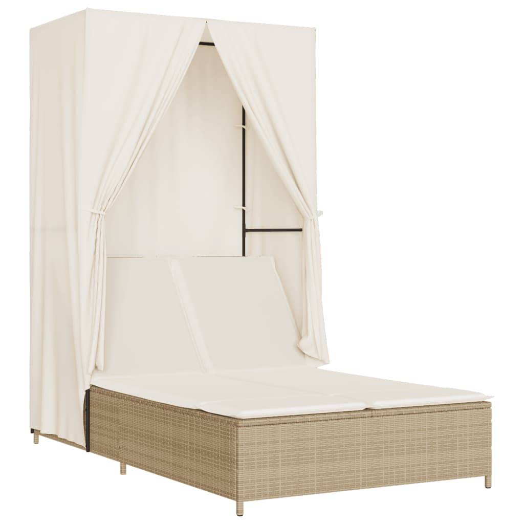 Lit de Jardin Double Résine Tressée Protection Soleil Beige – ComfortXL Outdoor Living - Image 2