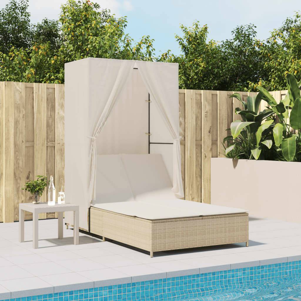 Lit de Jardin Double Résine Tressée Protection Soleil Beige – ComfortXL Outdoor Living - Image 1