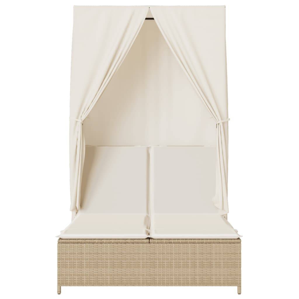 Lit de Jardin Double Résine Tressée Protection Soleil Beige – ComfortXL Outdoor Living - Image 4