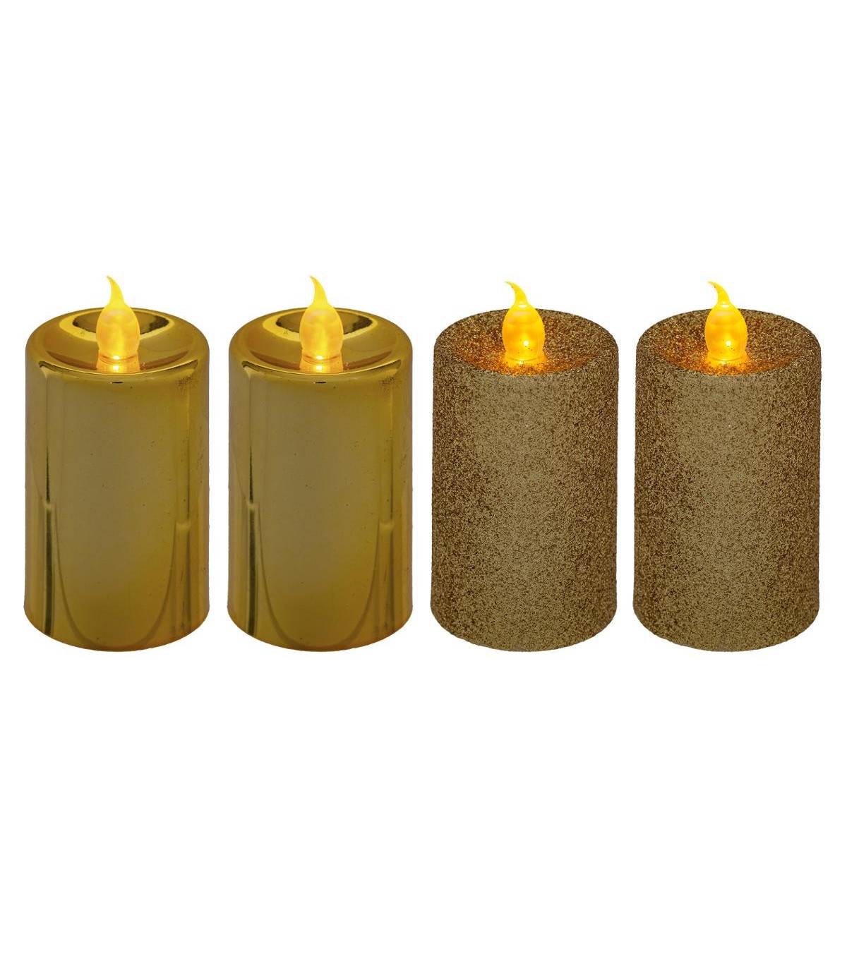 Lot de 4 Bougies lumineuses Or pailleté et Or métallisé  H 7.5 cm - Image 1