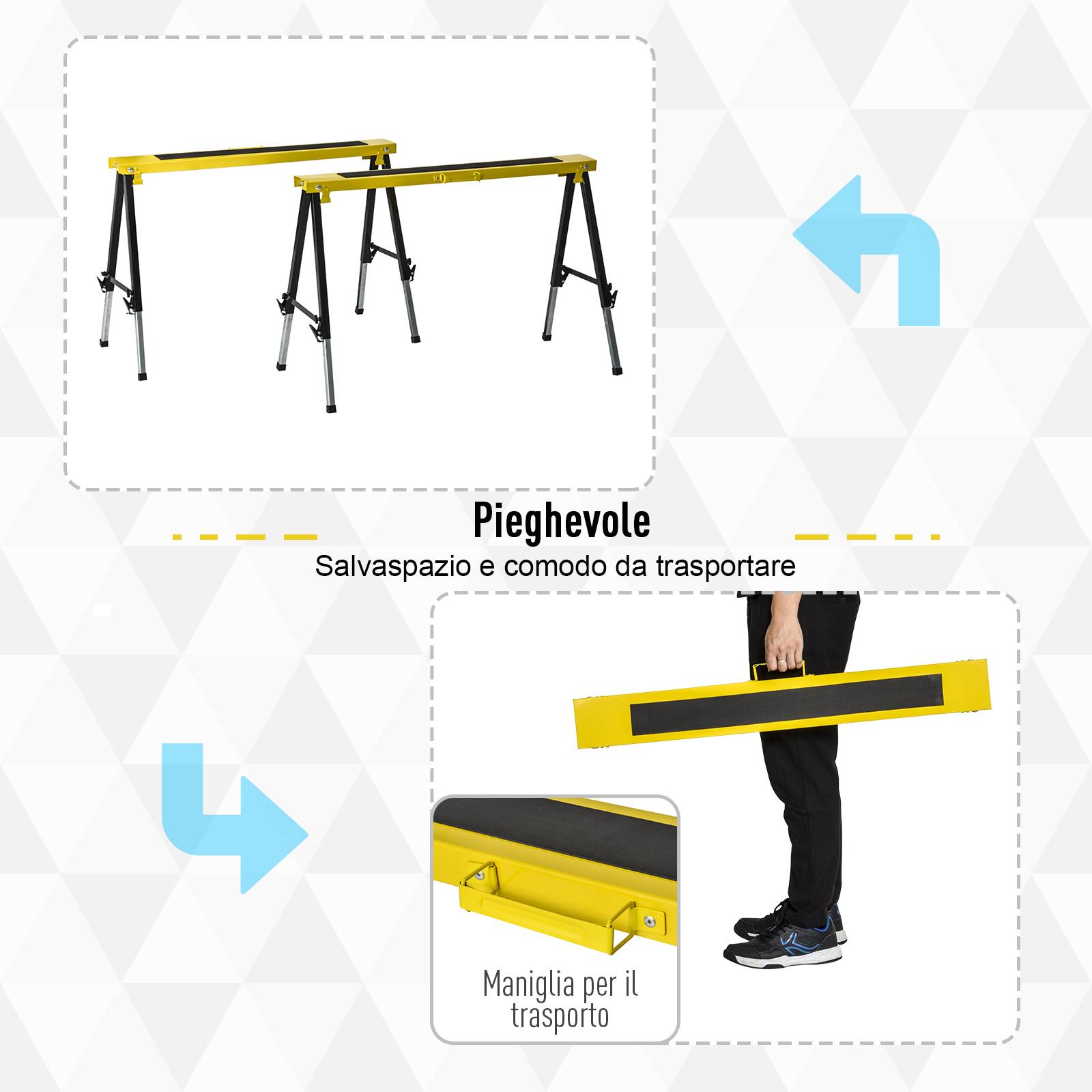 ComfortXL - Lot de 2 tréteaux pliants en métal jaune et noir réglables de 62 à 90 cm pour bricolage avec plateau antidérapant - Image 5