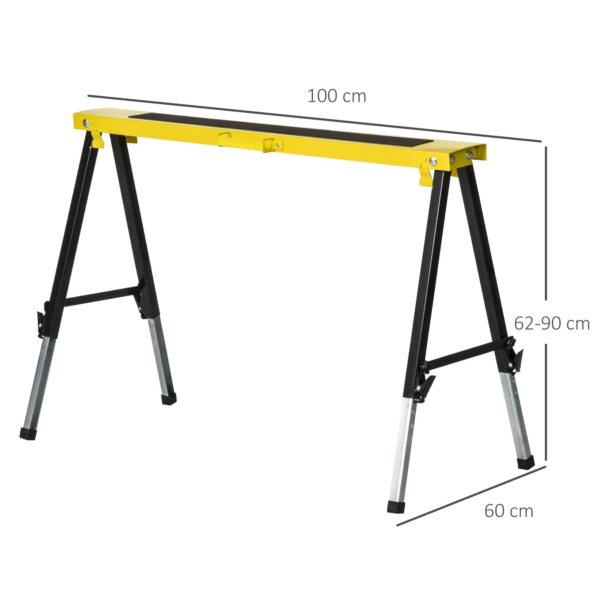 ComfortXL - Lot de 2 tréteaux pliants en métal jaune et noir réglables de 62 à 90 cm pour bricolage avec plateau antidérapant - Image 3