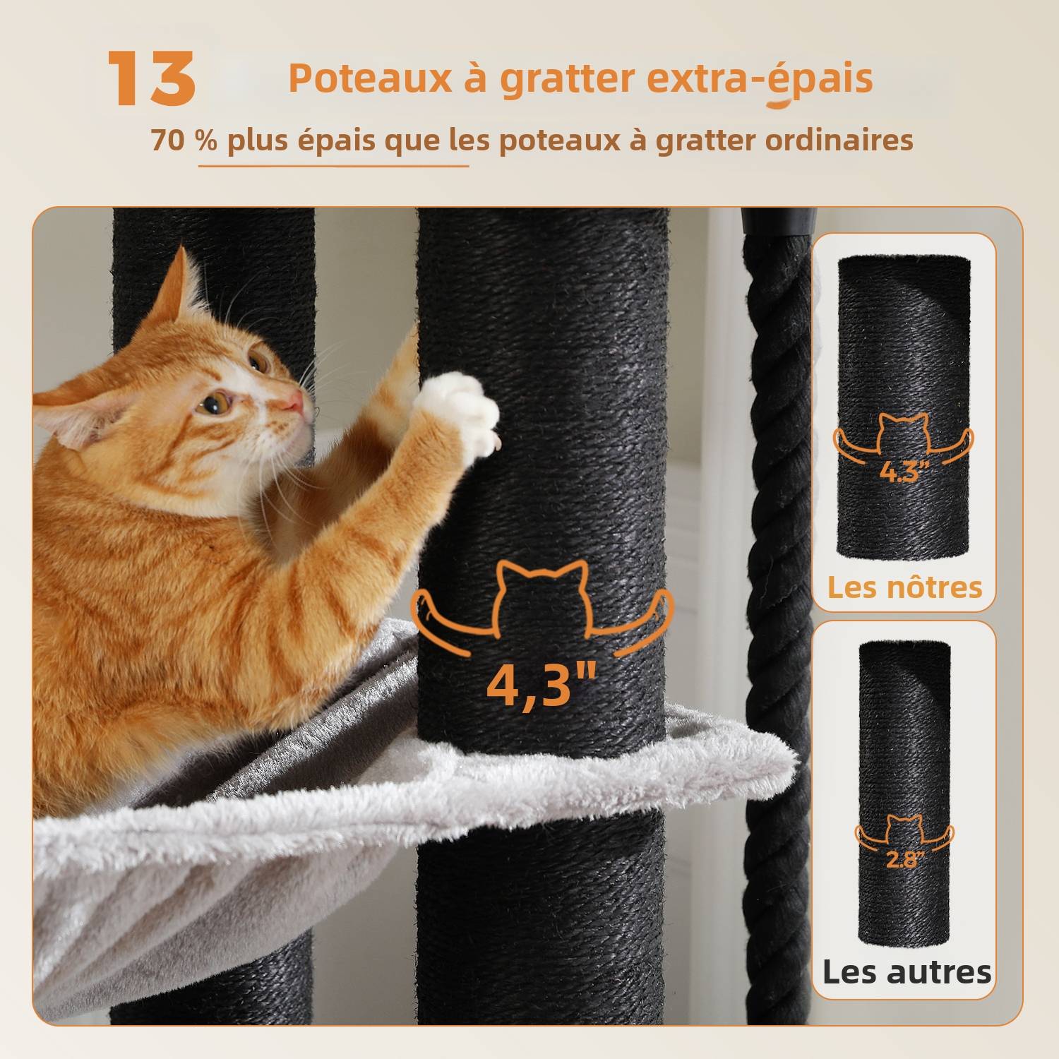 Pawzroad - Grand Arbre à Chat 170 cm avec Griffoirs XXL Noir PAWZ Road - Image 5