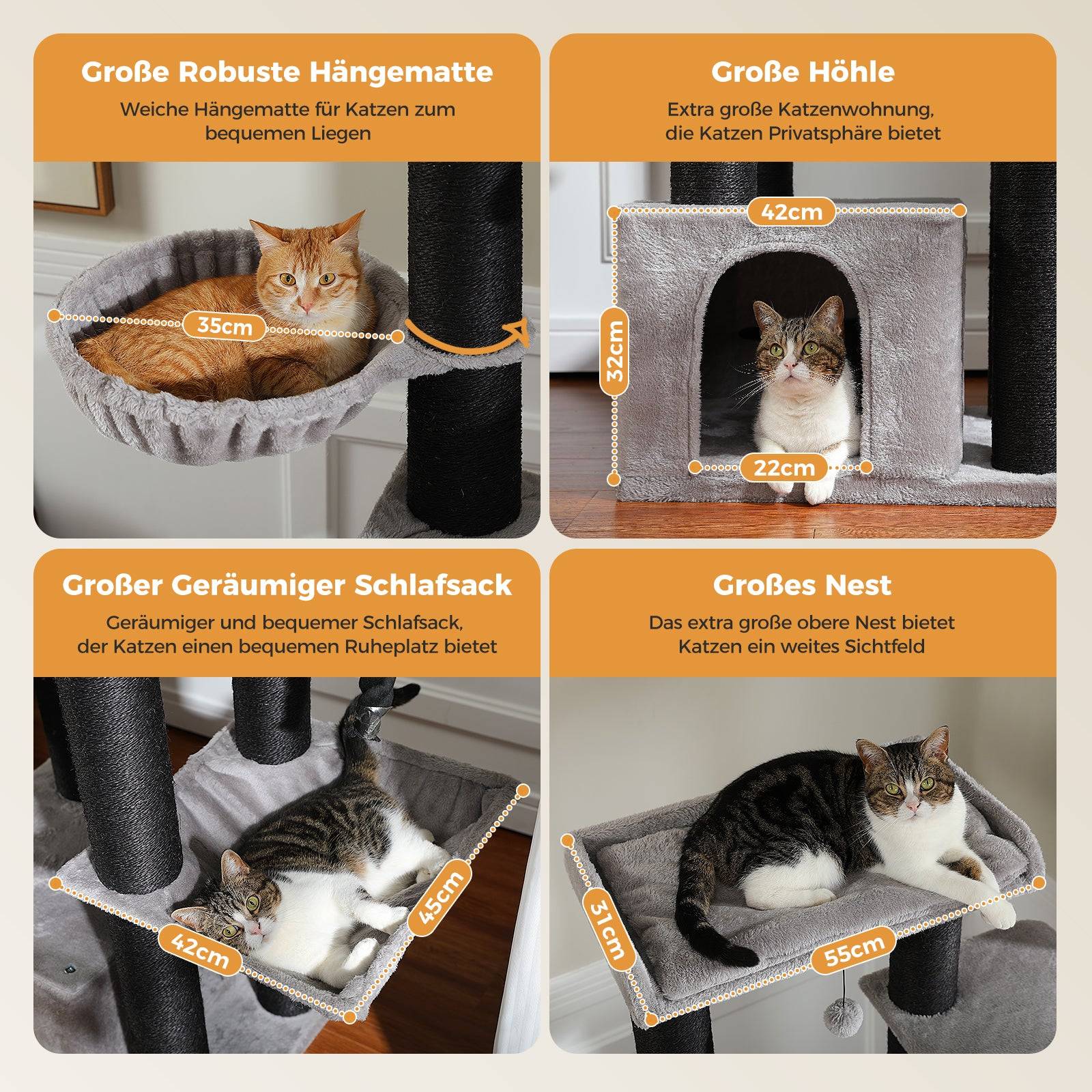 Pawzroad - Grand Arbre à Chat 170 cm avec Griffoirs XXL Noir PAWZ Road - Image 9