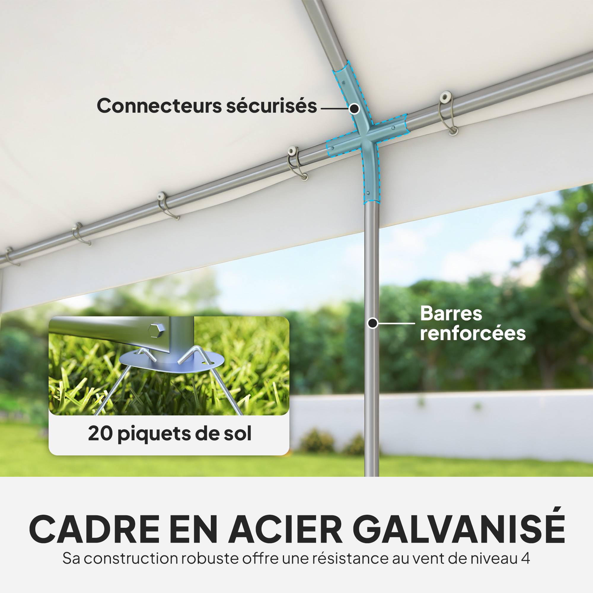Tente de Réception Barnum Structure Acier Galvanisé Barres de Renfort 4 Parois Latérales Fenêtres UPF 30+ 4x6m Blanc - Image 9