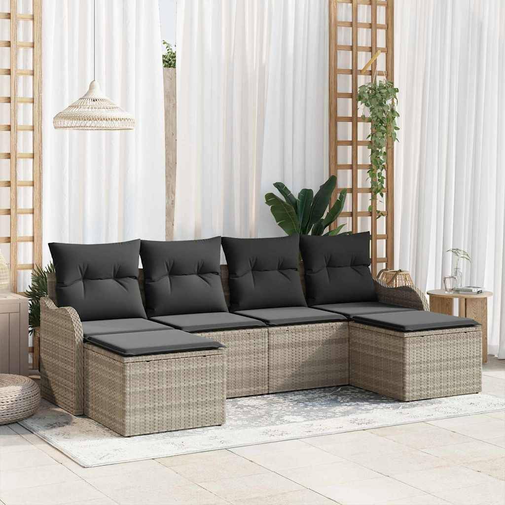 ComfortXL - Salon de jardin d'angle 6 places en polyrotin tissé main avec deux poufs pour patio Gris Clair – ComfortXL Outdoor Living - Image 1