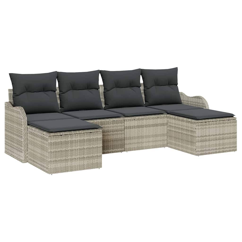 ComfortXL - Salon de jardin d'angle 6 places en polyrotin tissé main avec deux poufs pour patio Gris Clair – ComfortXL Outdoor Living - Image 2