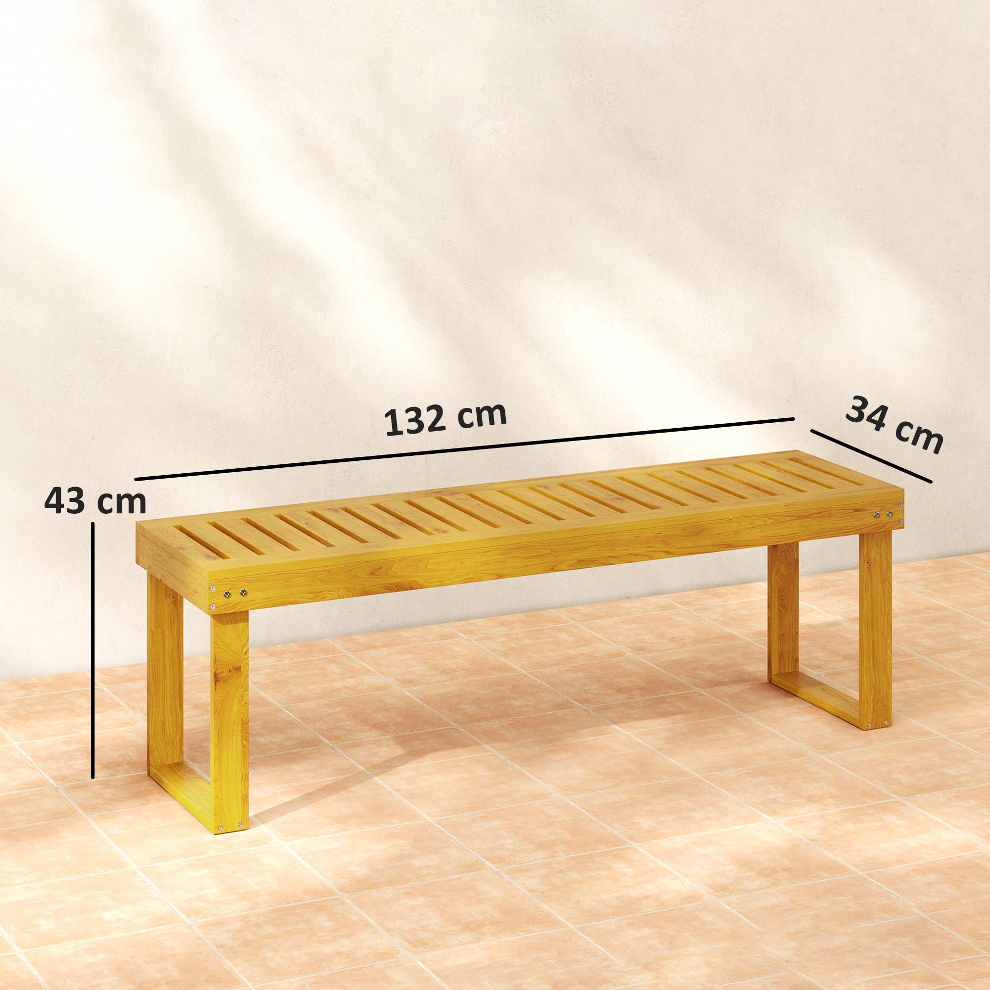 Banc de jardin banc en bois de pin 2 places banquette de jardin assise à lattes 132 x 34 x 43 cm bois naturel - Image 5