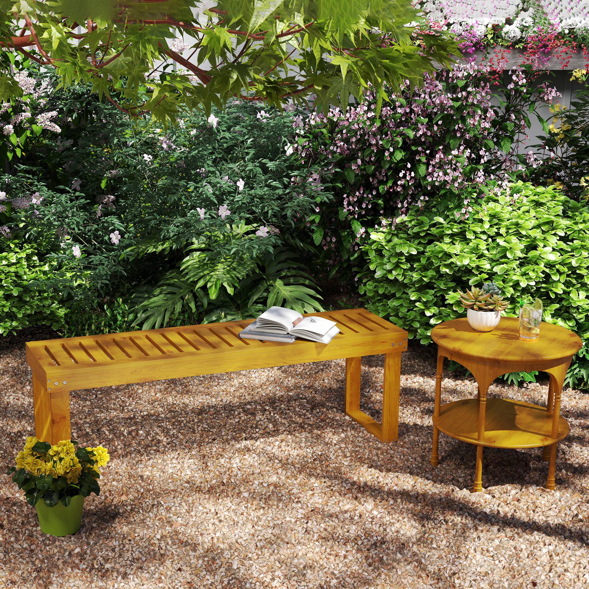 Banc de jardin banc en bois de pin 2 places banquette de jardin assise à lattes 132 x 34 x 43 cm bois naturel - Image 4
