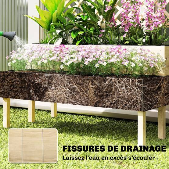 Jardinière 2 Niveaux Treillis Bois Jardin Culture Vignes 108x62x120cm Naturel - ComfortXL Outdoor Living - Image 8