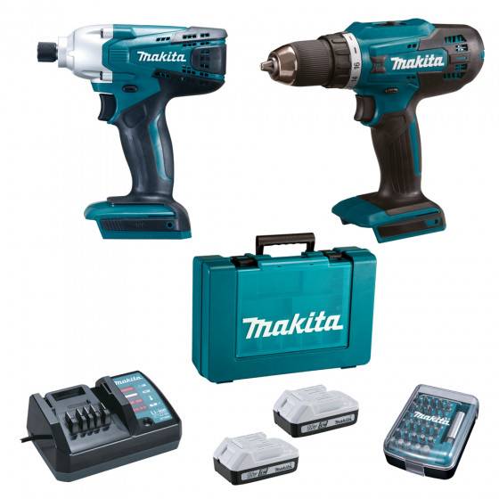 Makita - Perceuse sans fil 18V DF4880 + clé à chocs 18V TD127D - MAKITA - avec 2 batteries 18V 1.5 Ah + chargeur + 30 embouts - DK18A35X1 - Image 1