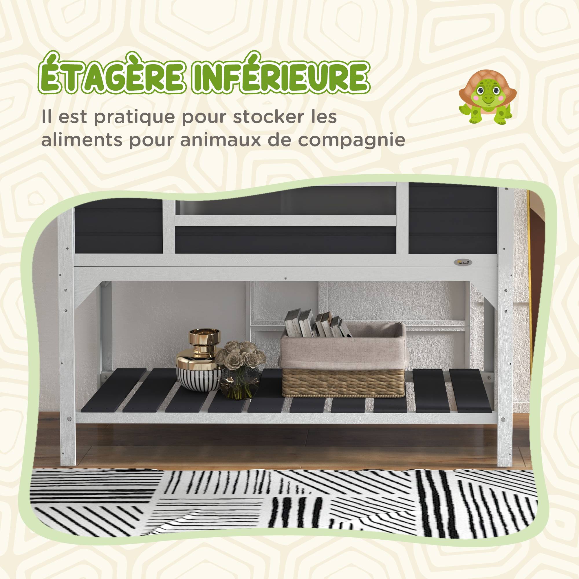 Maison tortue terrestre extérieure enclos tortue 2 niches support de lampe réglable bois massif 122 x 56,5 x 93 cm gris - Image 9