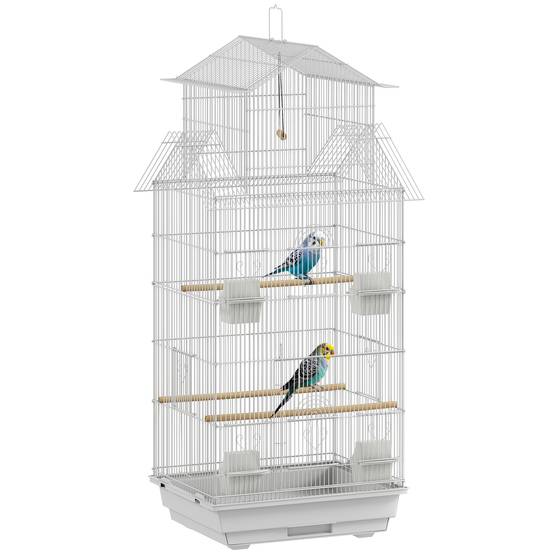 Grande Cage à Oiseaux Acier Volière Haute pour Canaris Perruches 6 Portes 104 cm Blanc - ComfortXL Outdoor Living - Image 1