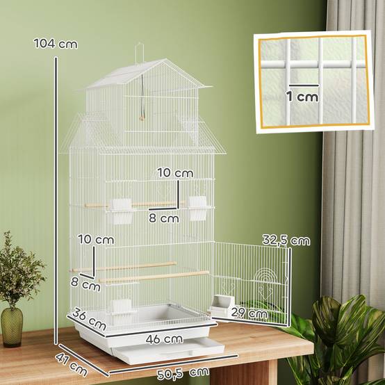 Grande Cage à Oiseaux Acier Volière Haute pour Canaris Perruches 6 Portes 104 cm Blanc - ComfortXL Outdoor Living - Image 5