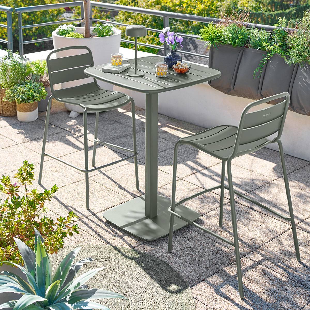 Hesperide - Table haute de jardin 2 places Alegoria 70x70cm vert laurier Hespéride - Image 1