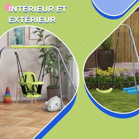 Balançoire portique balançoire 2 en 1 pour bébé ceinture de sécurité à 5 points intérieure extérieure - Image 8