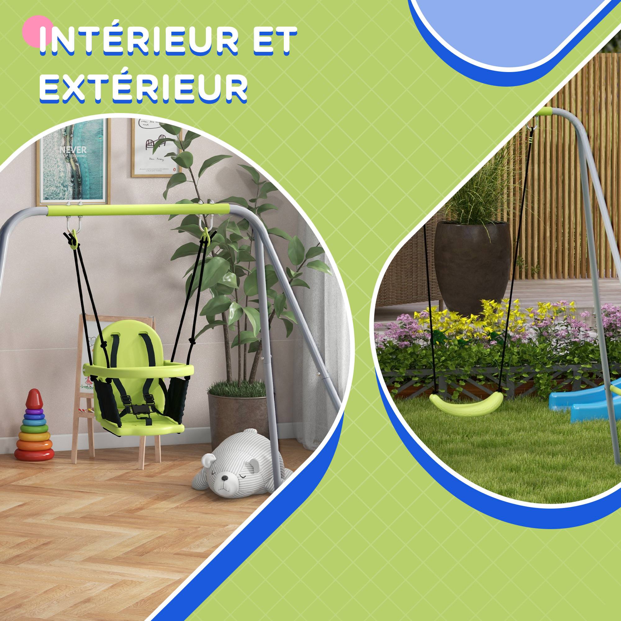 Balançoire portique balançoire 2 en 1 pour bébé ceinture de sécurité à 5 points intérieure extérieure - Image 8