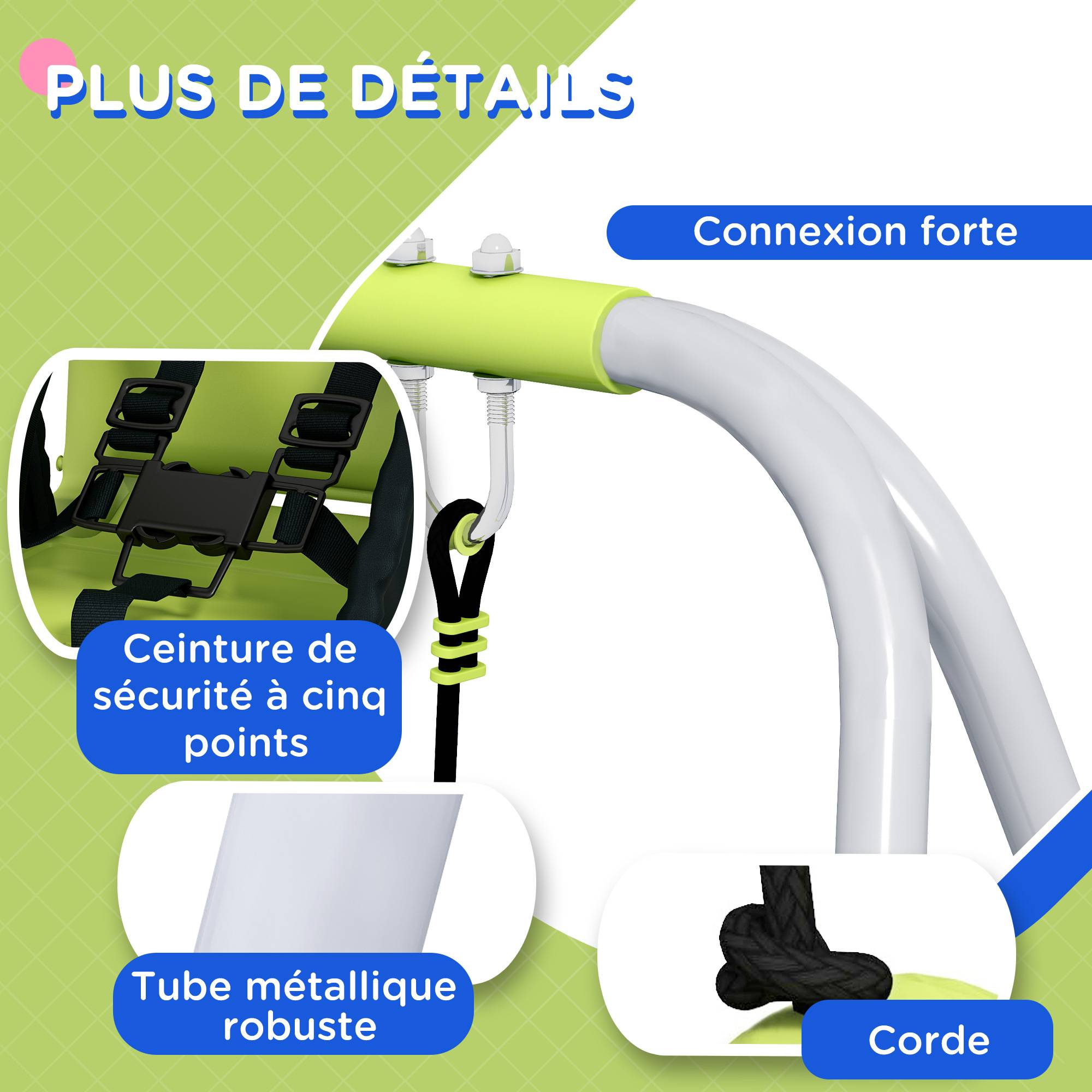 Balançoire portique balançoire 2 en 1 pour bébé ceinture de sécurité à 5 points intérieure extérieure - Image 9
