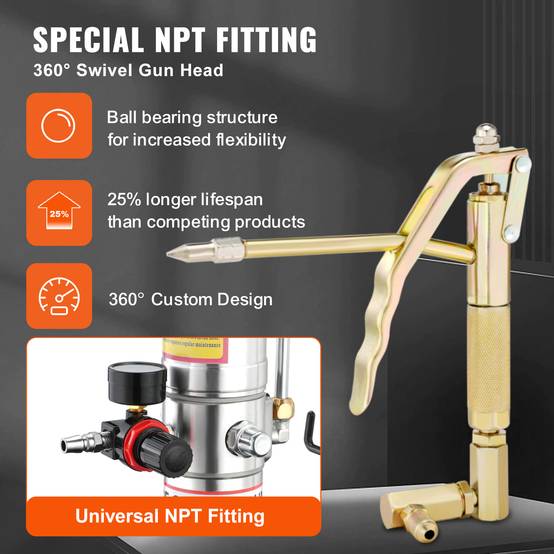 VEVOR Pompe à graisse pneumatique 50:1, 40L, 4m tuyau, buse 360°, sur roues, NPT. - Image 3
