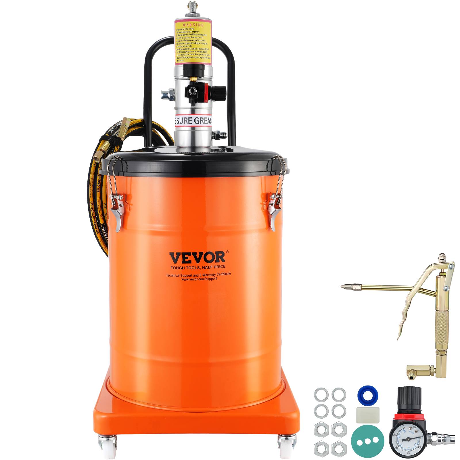 VEVOR Pompe à graisse pneumatique 50:1, 40L, 4m tuyau, buse 360°, sur roues, NPT. - Image 1