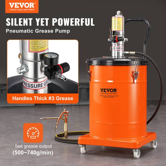 VEVOR Pompe à graisse pneumatique 50:1, 40L, 4m tuyau, buse 360°, sur roues, NPT. - Image 2