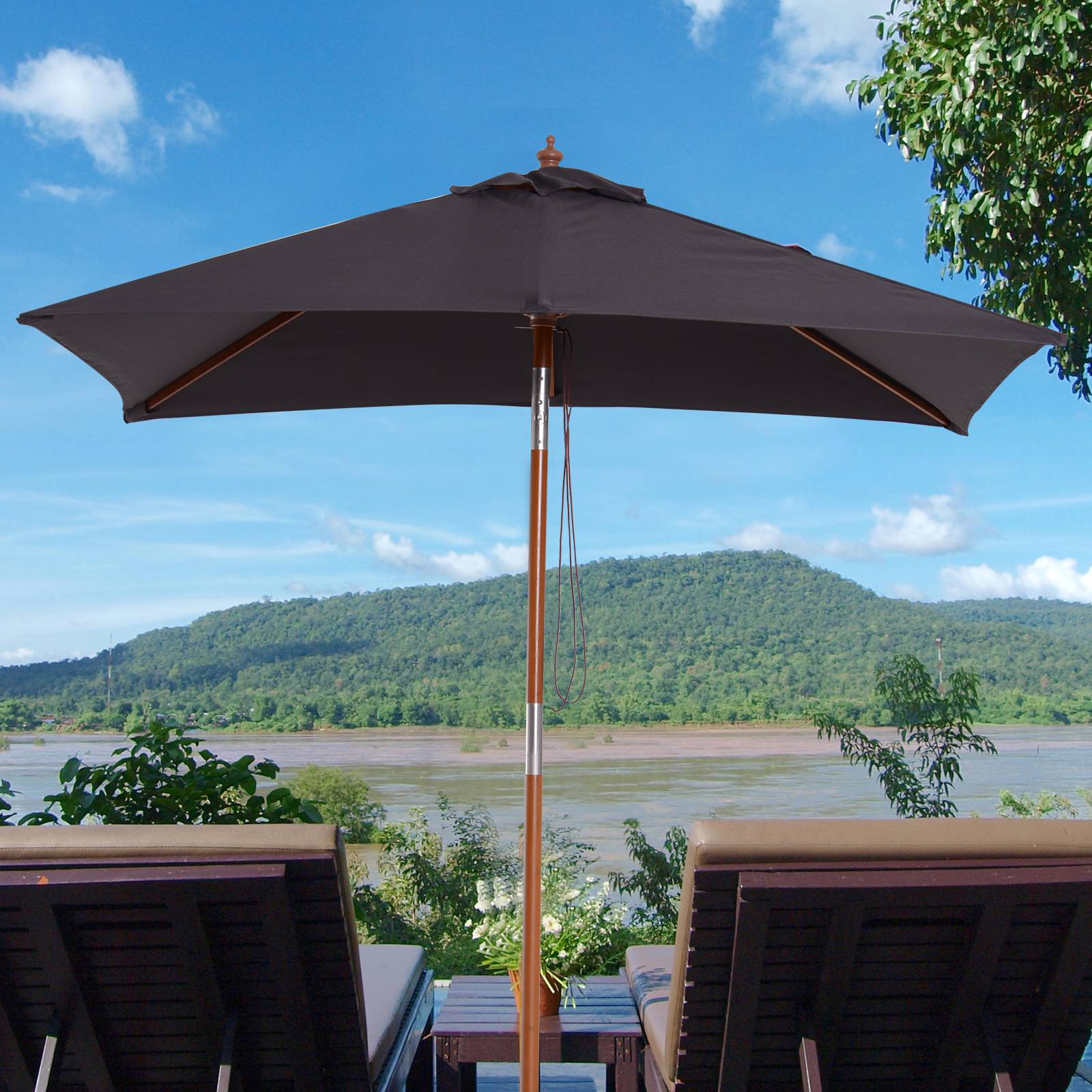 Outsunny - Parasol rectangulaire inclinable 2m x1.5m x2.3m bois polyester haute densité gris foncé - Outsunny - Image 2