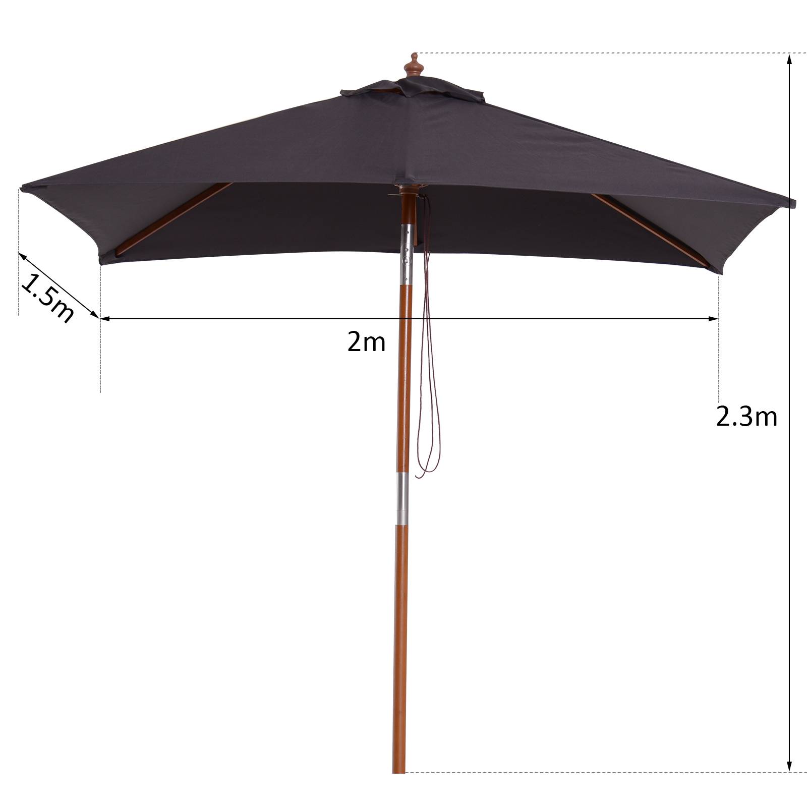 Outsunny - Parasol rectangulaire inclinable 2m x1.5m x2.3m bois polyester haute densité gris foncé - Outsunny - Image 3