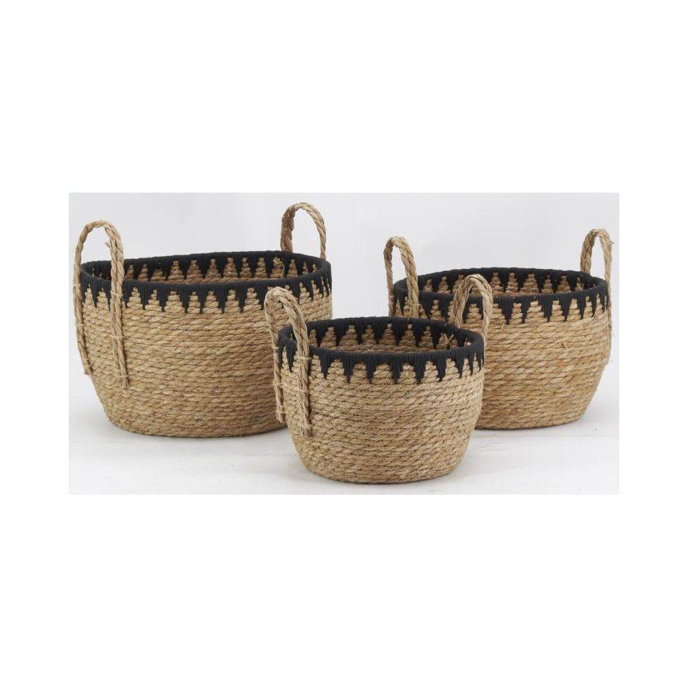 Aubry Gaspard - Cache-pots en jonc naturel et triangles noirs (lot de 3) - Image 4