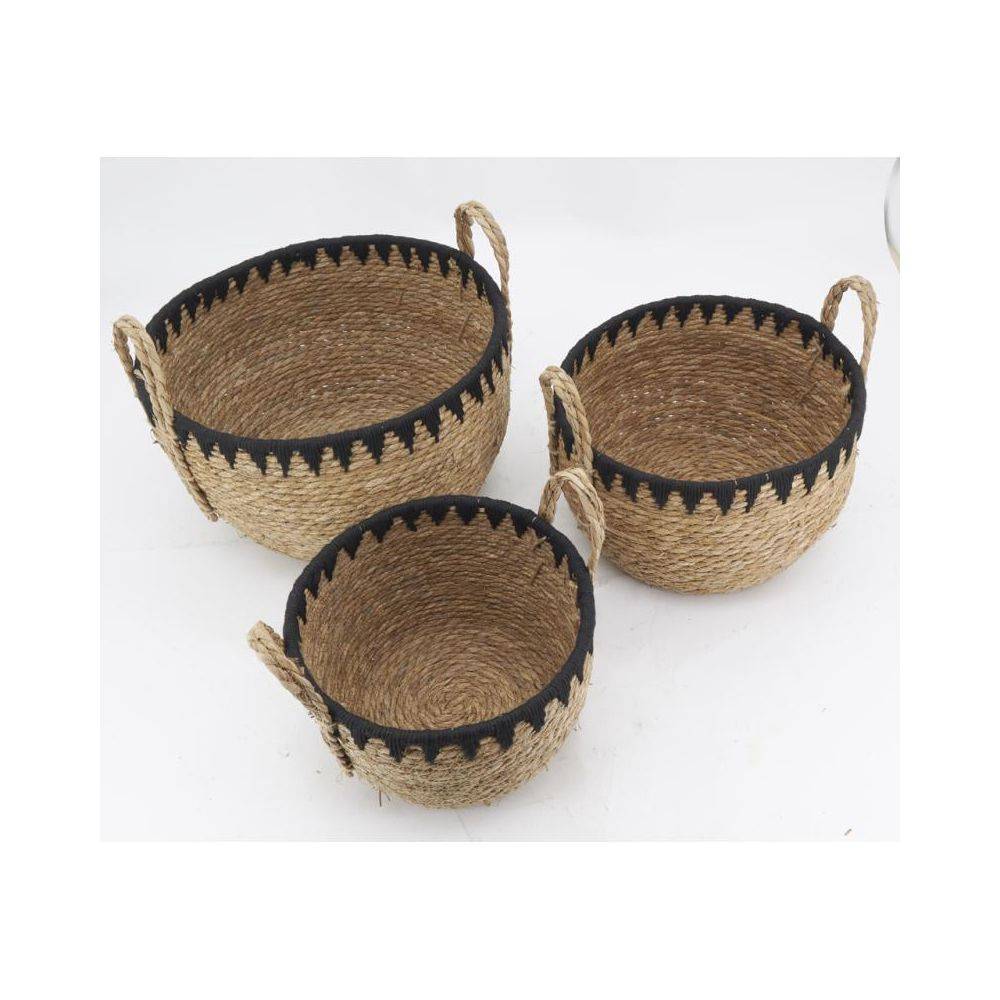 Aubry Gaspard - Cache-pots en jonc naturel et triangles noirs (lot de 3) - Image 3