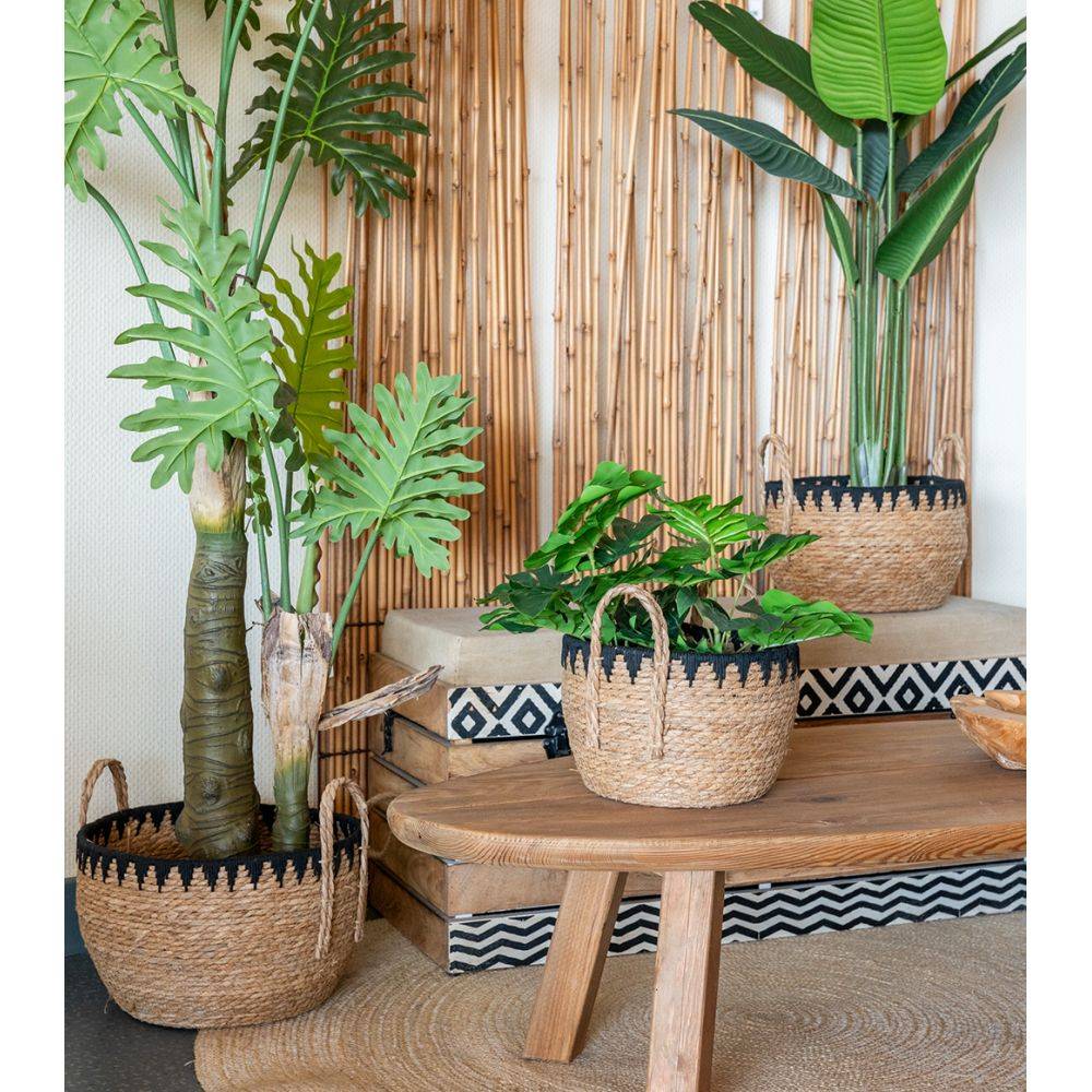 Aubry Gaspard - Cache-pots en jonc naturel et triangles noirs (lot de 3) - Image 2