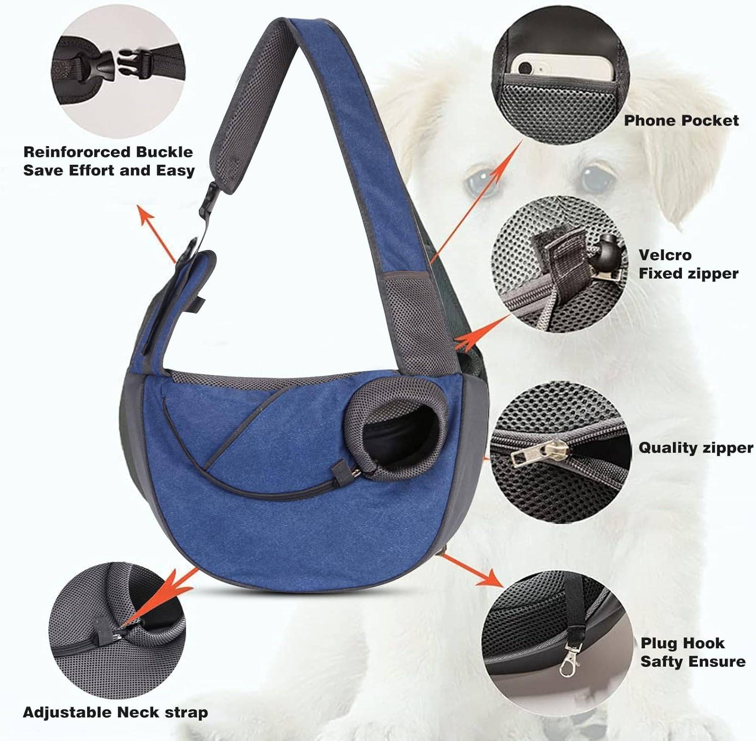 Sac bandoulière pour chien & chat - Mains libres réglable - Maille respirante & poche rangement - Sécurité optimale - Living123 - Image 3