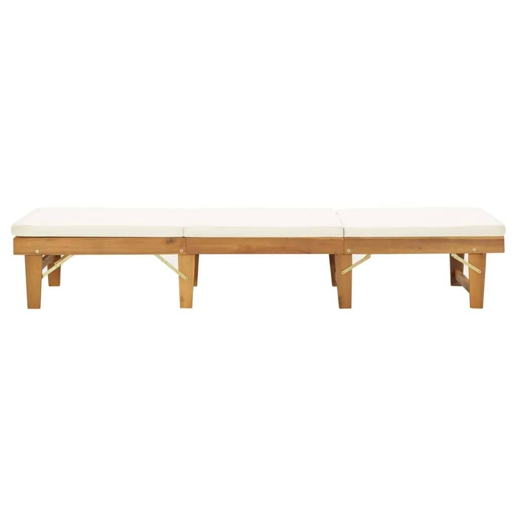 Helloshop26 - Transat chaise longue bain de soleil lit de jardin terrasse meuble d'extérieur pliable coussin bois massif d'acacia blanc crème - Image 4
