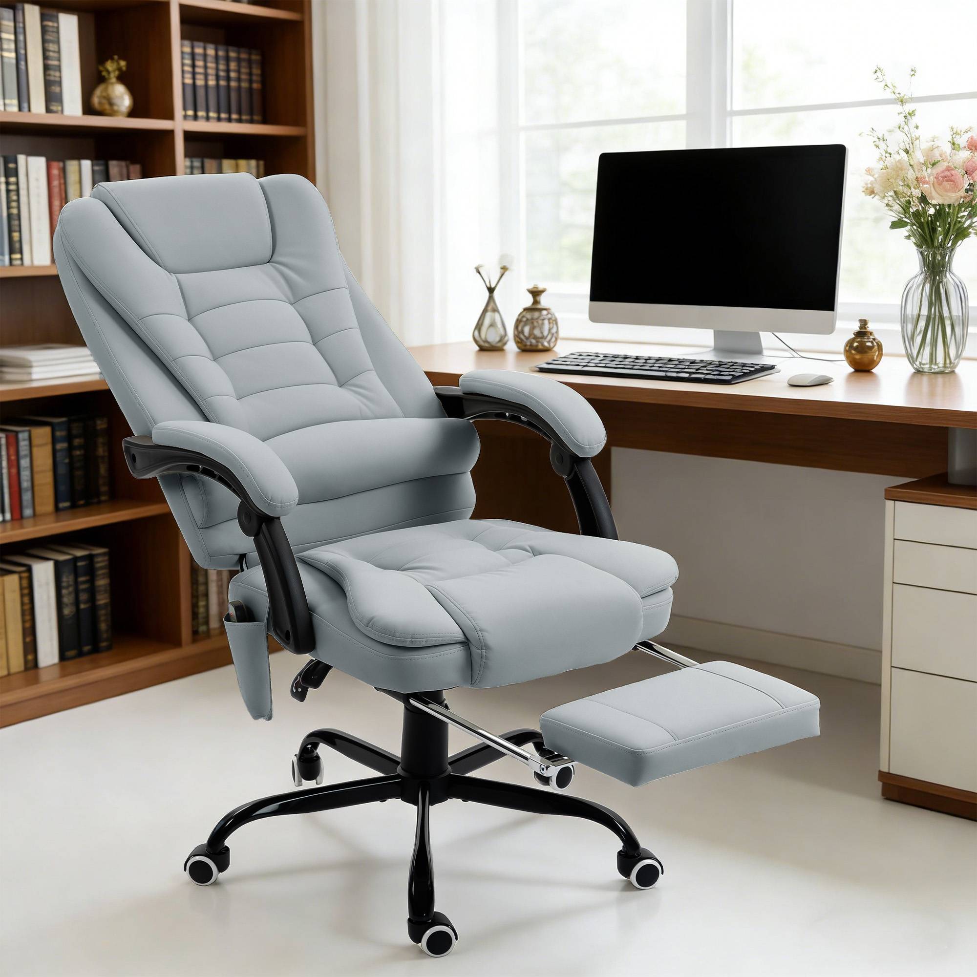 Sans Marque - Fauteuil de bureau massant, chaise de bureau avec hauteur réglable, dossier inclinable et télécommande filaire, gris - Image 3