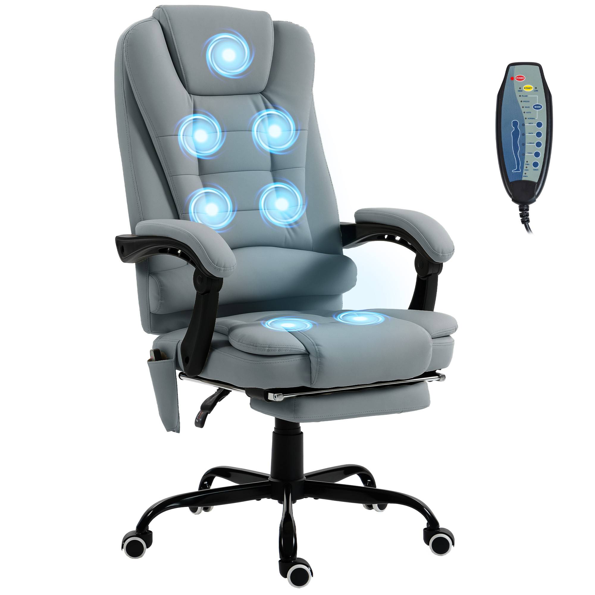 Sans Marque - Fauteuil de bureau massant, chaise de bureau avec hauteur réglable, dossier inclinable et télécommande filaire, gris - Image 2