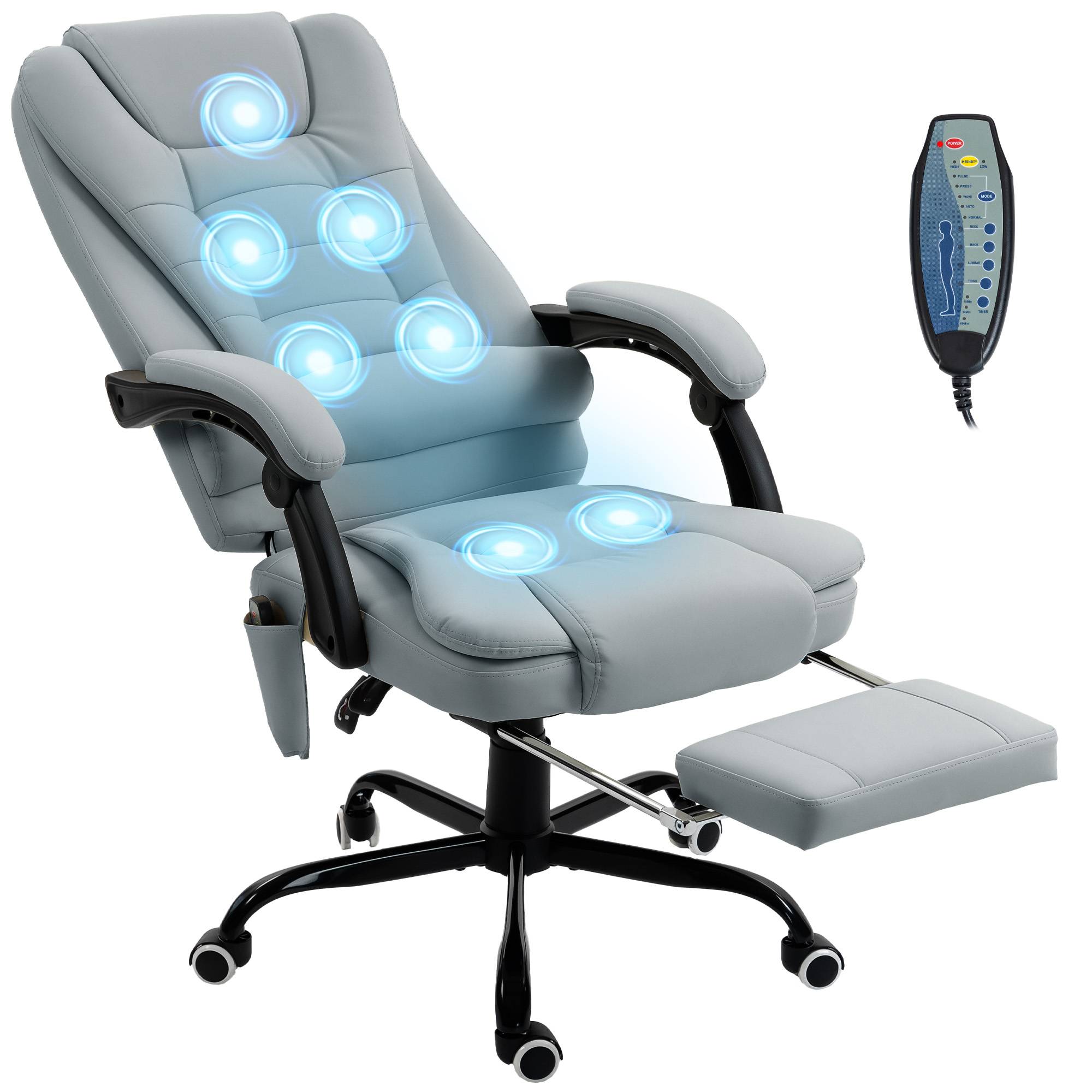 Sans Marque - Fauteuil de bureau massant, chaise de bureau avec hauteur réglable, dossier inclinable et télécommande filaire, gris