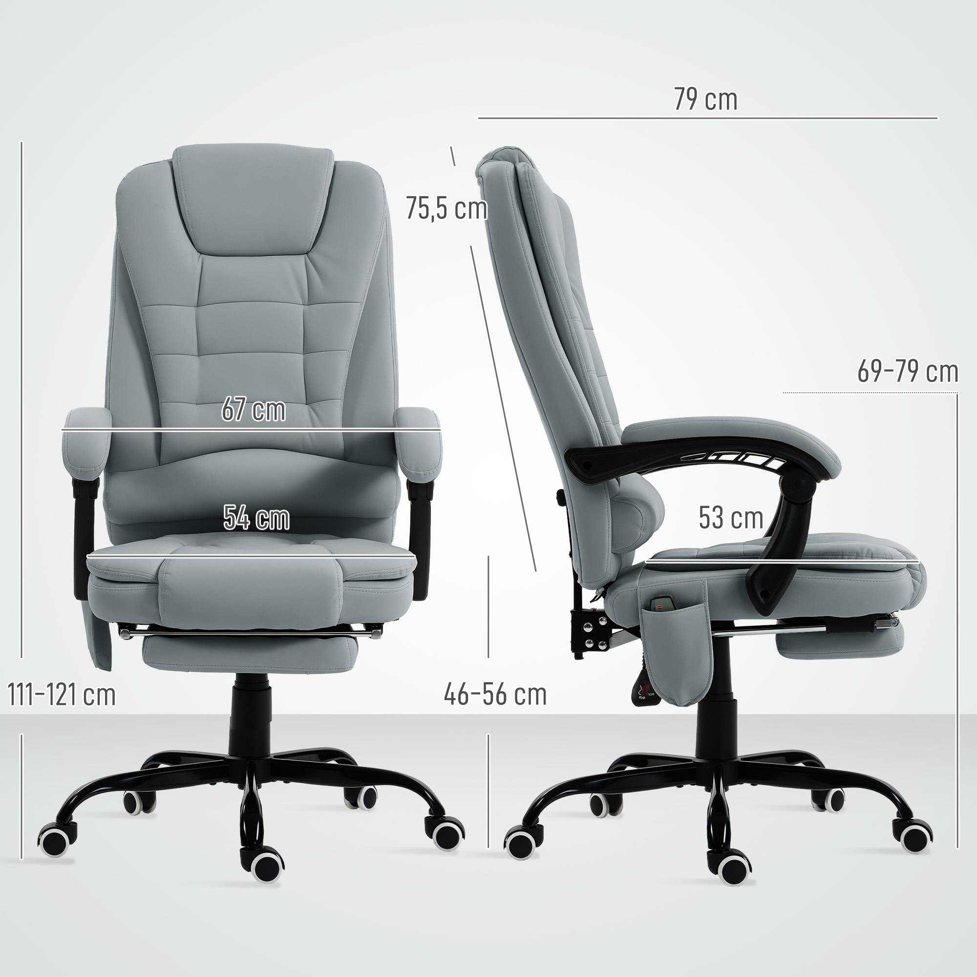 Sans Marque - Fauteuil de bureau massant, chaise de bureau avec hauteur réglable, dossier inclinable et télécommande filaire, gris - Image 5