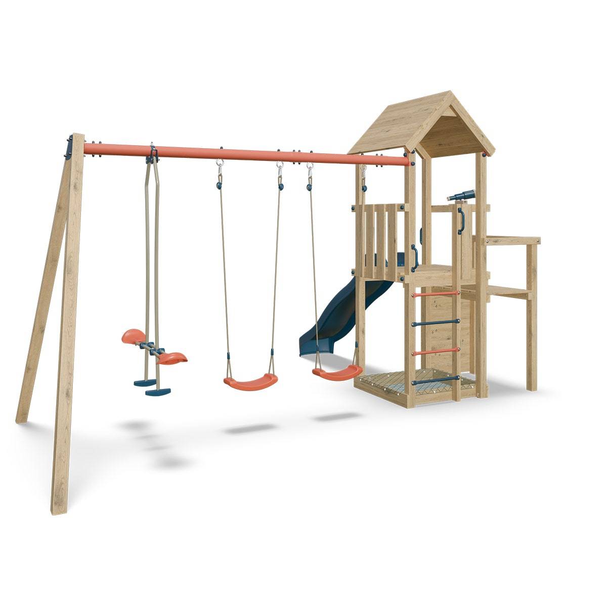 Aire de jeux Xchange Clever bois avec poutre métal 3 agrès - Image 6