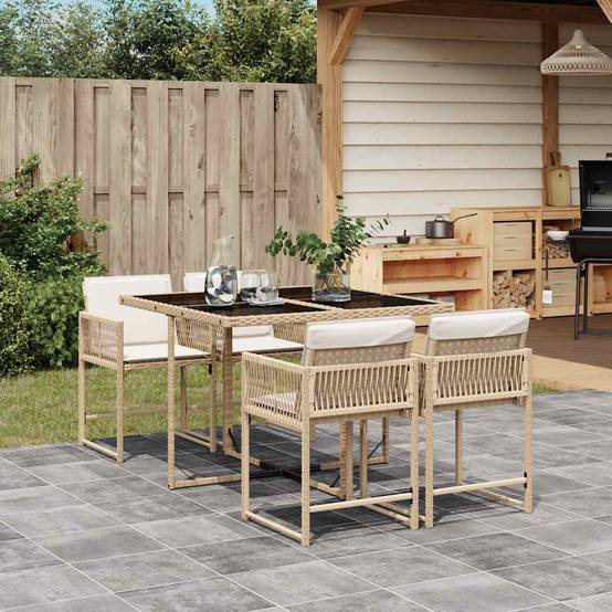Ensemble à manger de jardin avec coussins 5 pcs | Mobilier d'extérieur Beige poly rotin Maison Chic - Image 2