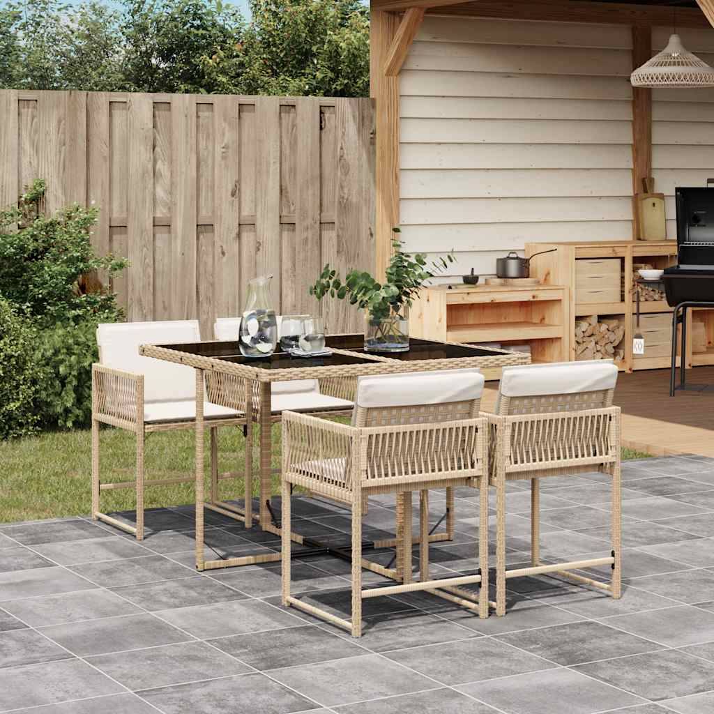 Ensemble à manger de jardin avec coussins 5 pcs | Mobilier d'extérieur Beige poly rotin Maison Chic - Image 2