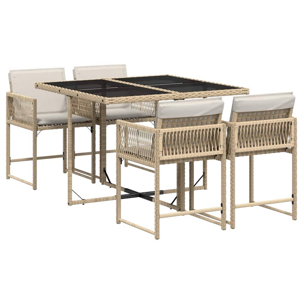 Ensemble à manger de jardin avec coussins 5 pcs | Mobilier d'extérieur Beige poly rotin Maison Chic - Image 1