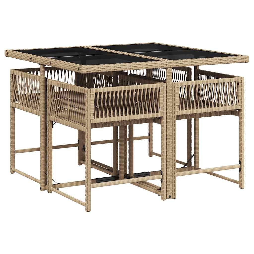 Ensemble à manger de jardin avec coussins 5 pcs | Mobilier d'extérieur Beige poly rotin Maison Chic - Image 3