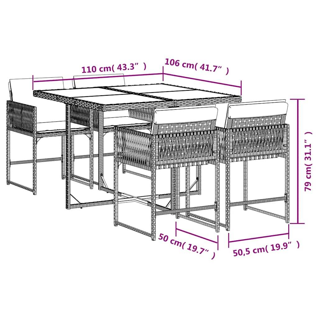 Ensemble à manger de jardin avec coussins 5 pcs | Mobilier d'extérieur Beige poly rotin Maison Chic - Image 6