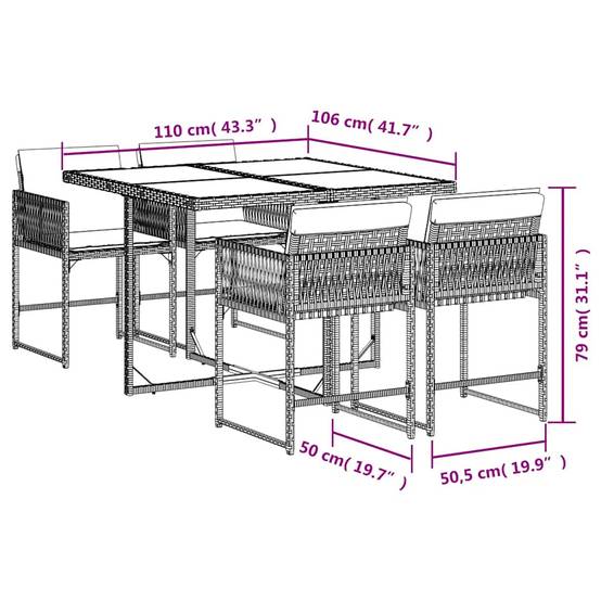 Ensemble à manger de jardin avec coussins 5 pcs | Mobilier d'extérieur Beige poly rotin Maison Chic - Image 7