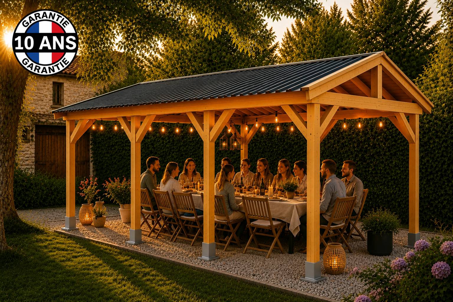 Cpbf Charpentes - Carport SUR MESURE charpente deux pentes 450 cm x 8 poteaux, bois DOUGLAS Français  (Charpente en bois-auvent-abri voiture). Garantie 10 ans - Image 3