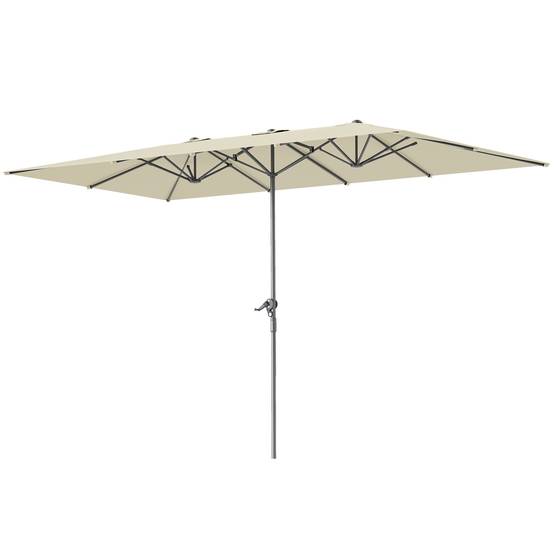 Parasol double 4,5 x 2,6 m pour terrasse extérieure, avec manivelle, imperméable et protection UV50+, couleur crème. - Image 1